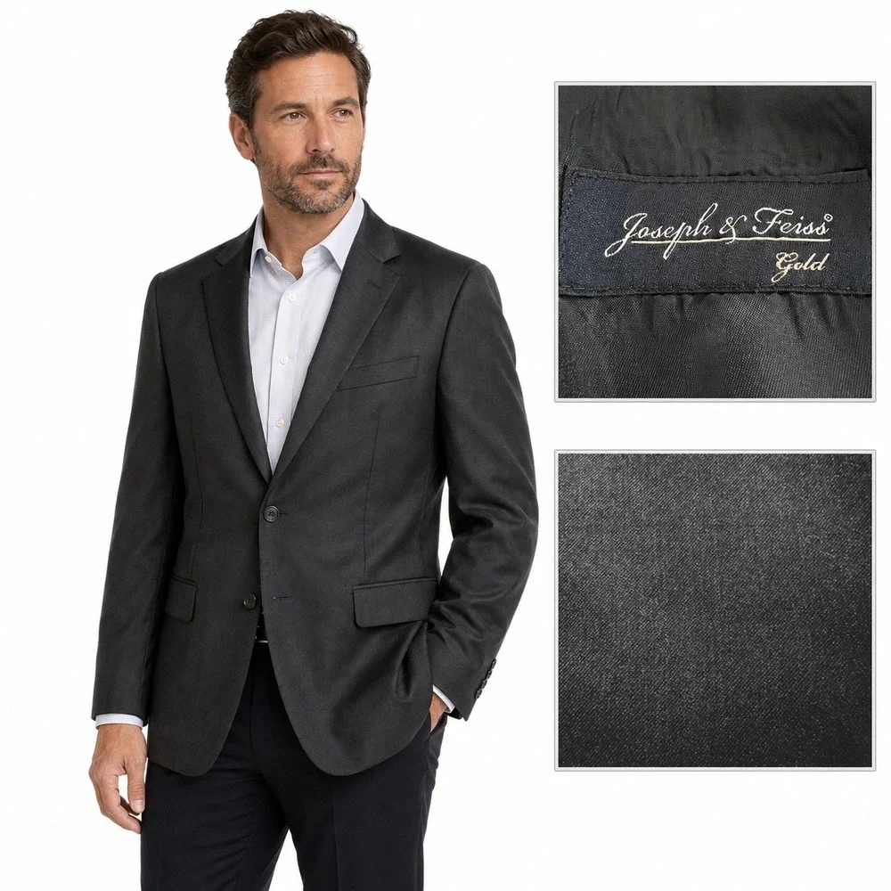 Joseph & Feiss Blazer Mens 44R Black Gold Collection Wool Sport Coat Formal